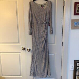 NWT Vince Camuto Silver Sparkly Long Sleeve Maxi Dress Gown Size 12
